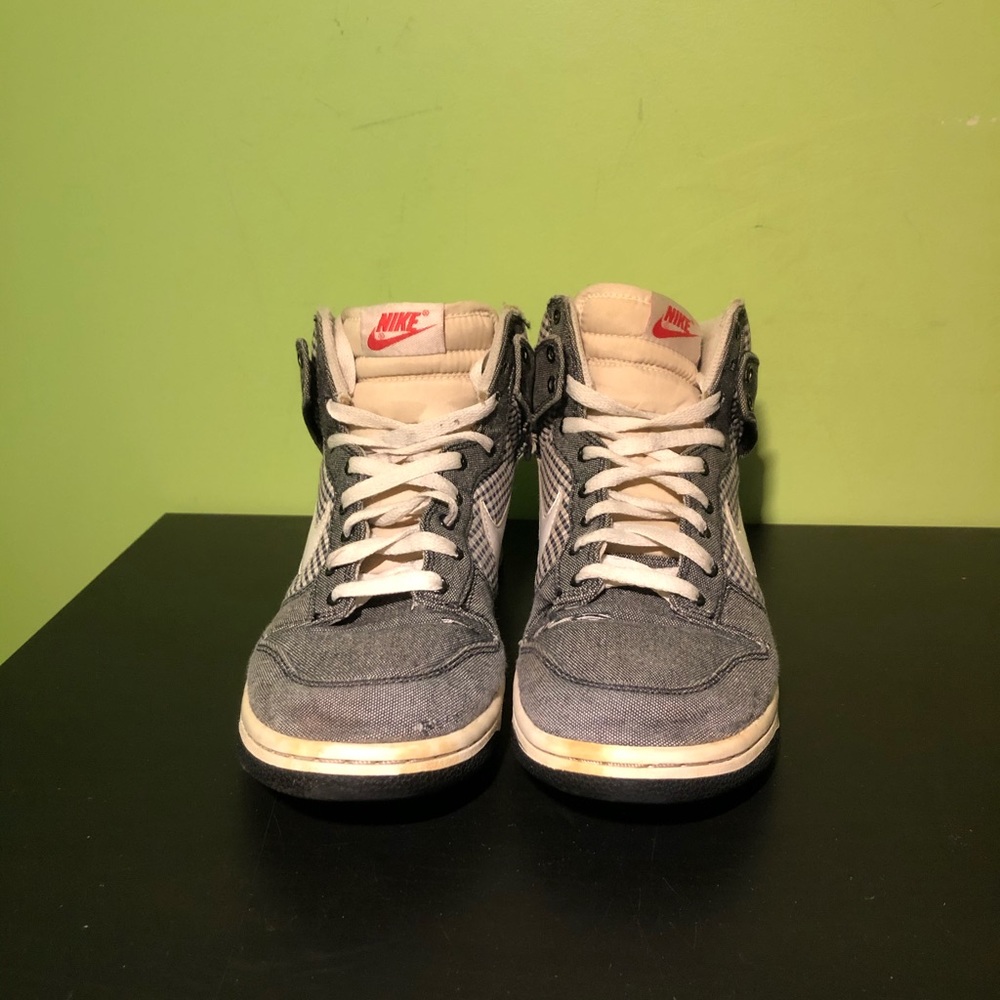 🧺 Y2K NIKE DUNK HIGH DENIM GINGHAM GREY PLAID MENS SHOES SIZE 8.5 SNEAKERS 🧺 - Picture 2 of 6